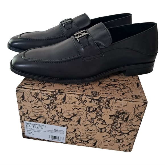 Karl Lagerfeld Paris Men's Black Leather Slip-On Loafers New Size 11.5 - Picture 2 of 12